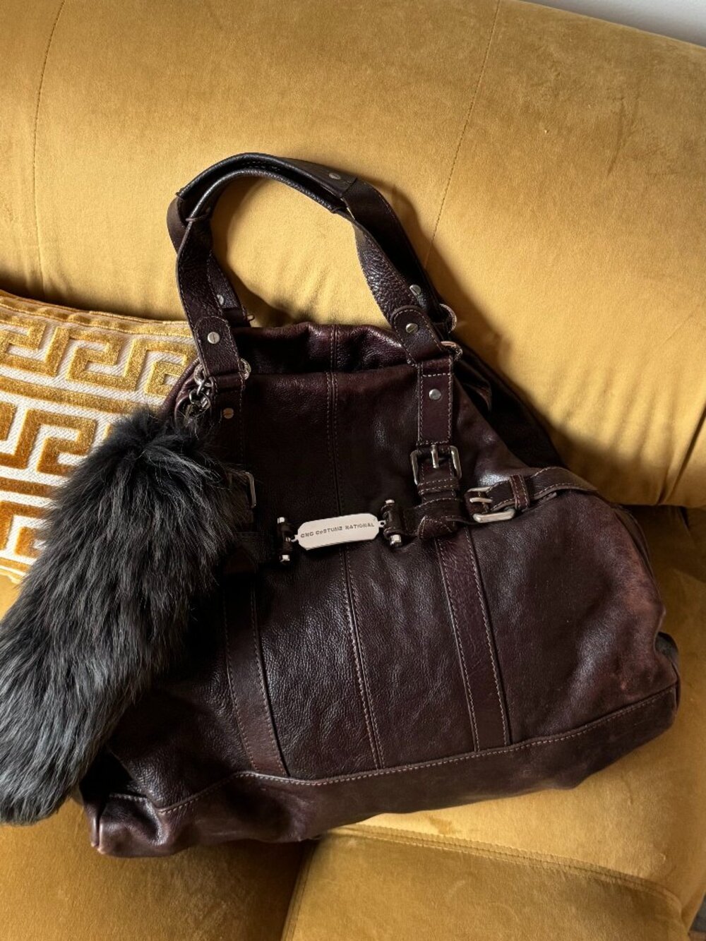 Vintage Costume National CNC Deep brown leather with fur accessory